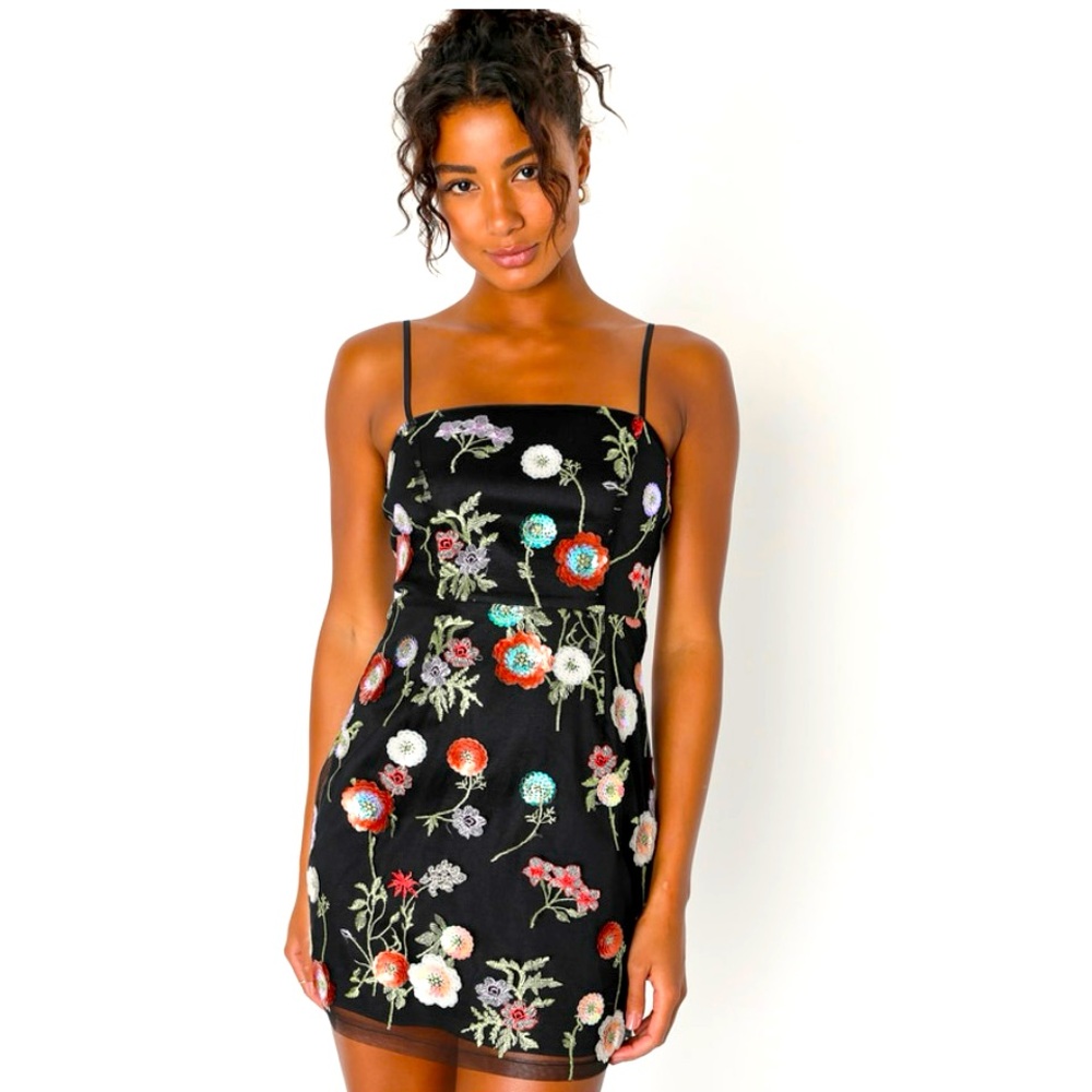 Little Black Dress with floral appliqués from Lulus Boutique